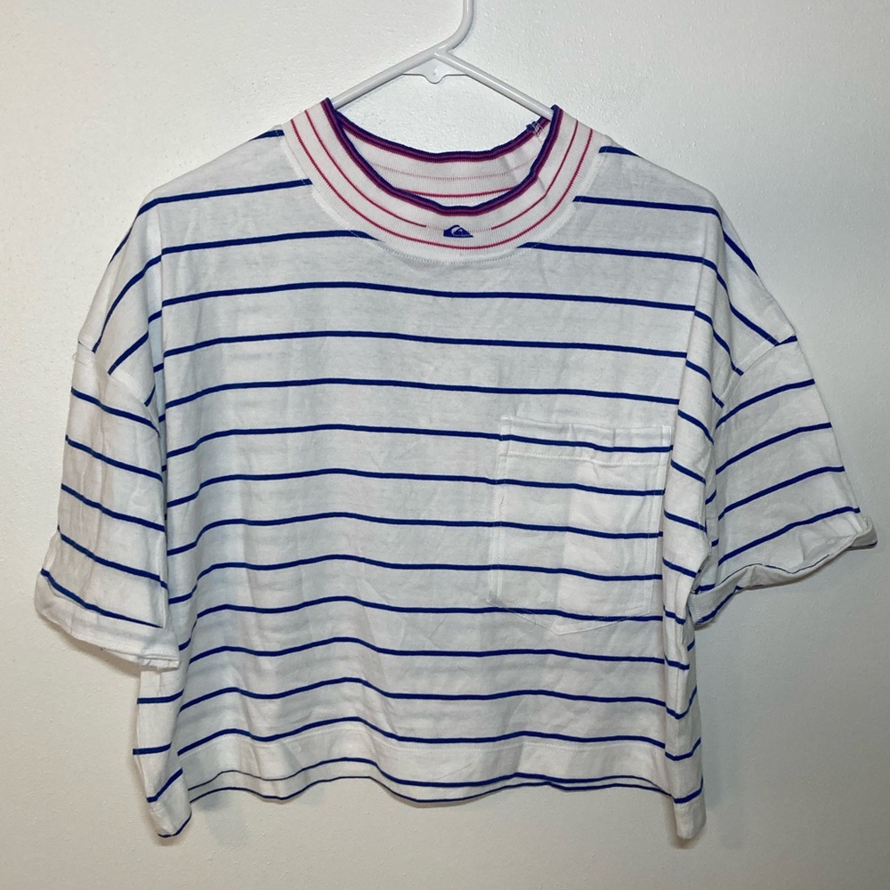 NWT Quicksilver 90’s Crop SS Stripe Top. Size Medium
